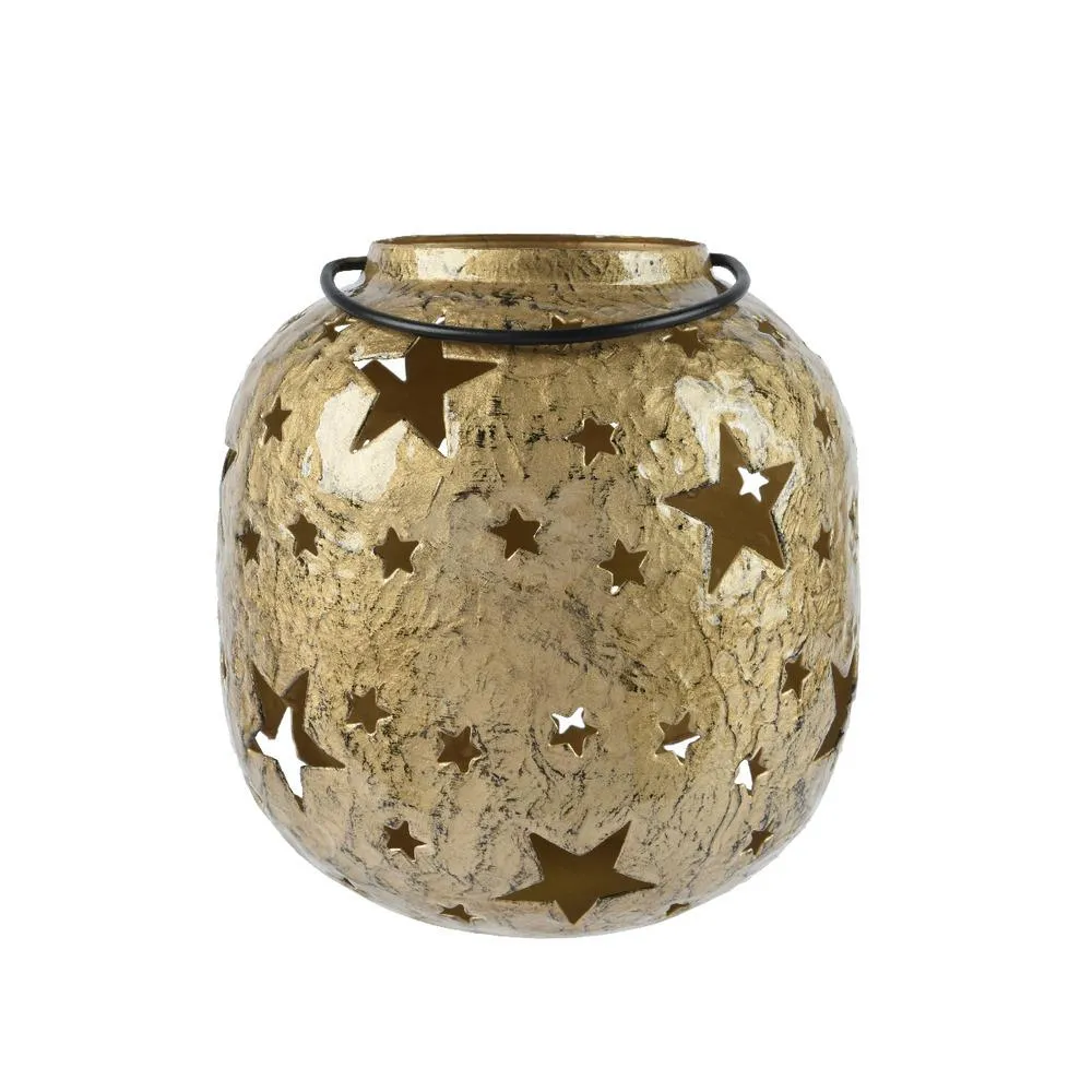 Decoris Iron Lantern with Star Cut-Out 16 x 15cm - Gold