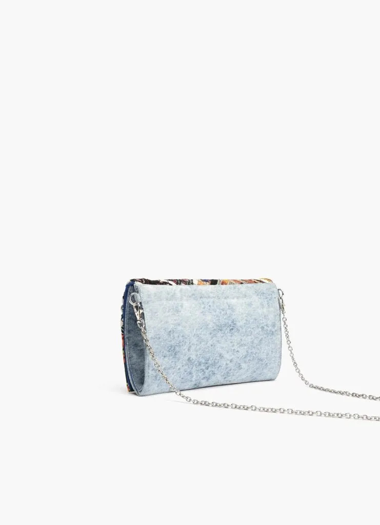 Denim Beaded and Embroidered Crossbody Clutch Bag