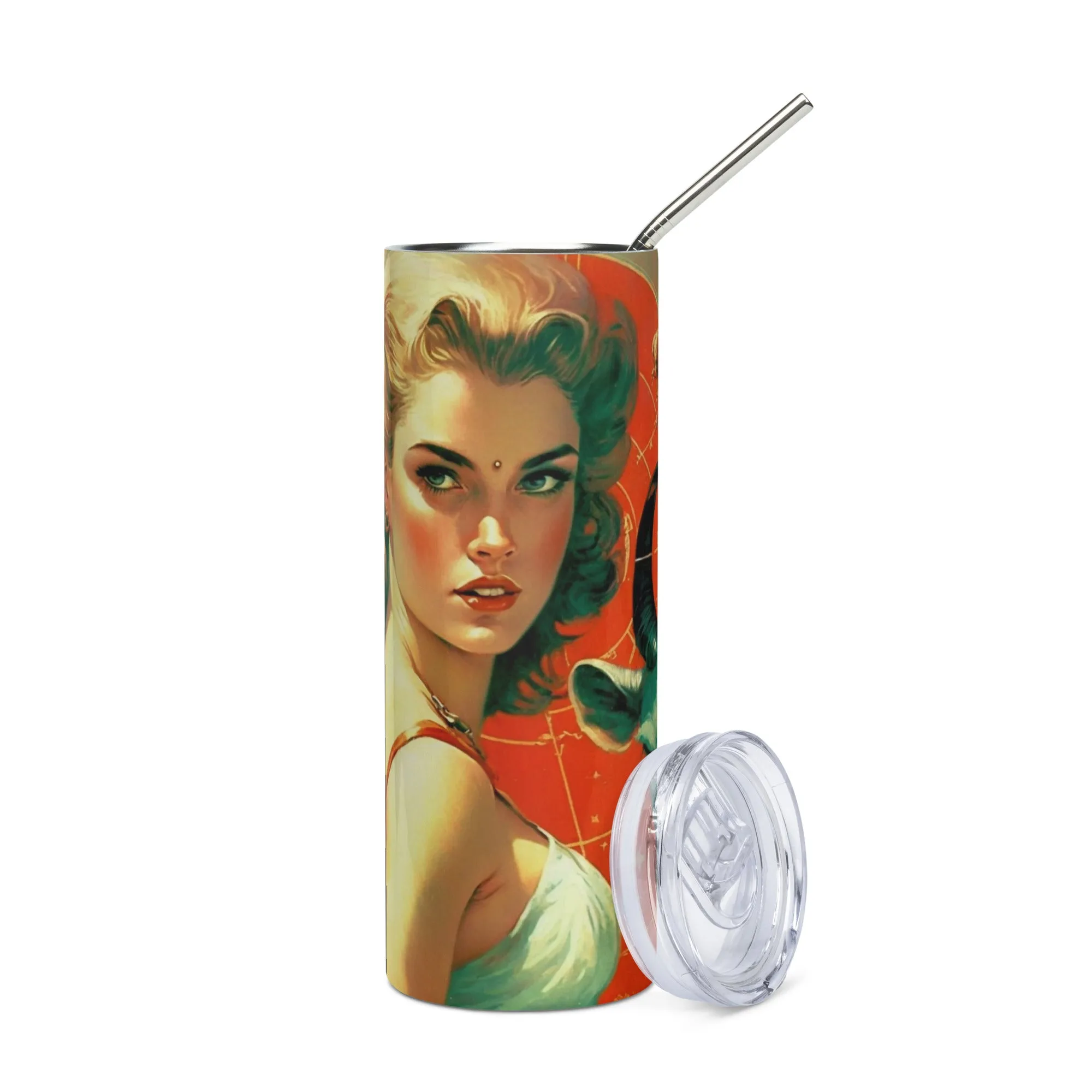 Devil Beauty #1 Stainless steel tumbler cup with metal straw