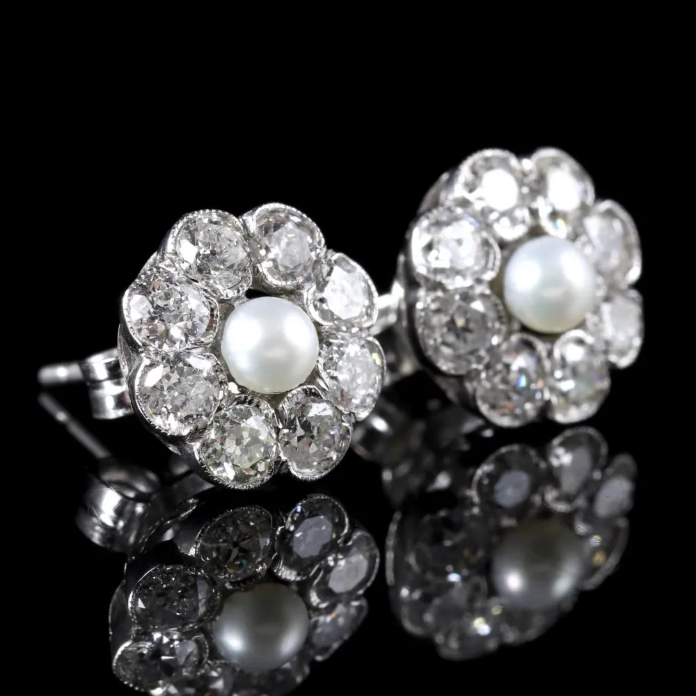 Diamond Pearl Cluster 18Ct Gold Earrings