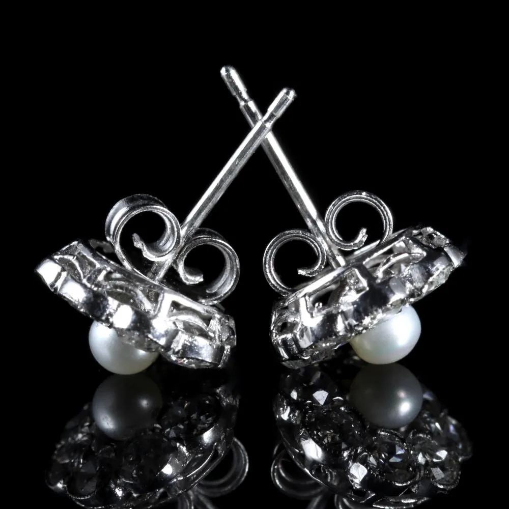 Diamond Pearl Cluster 18Ct Gold Earrings