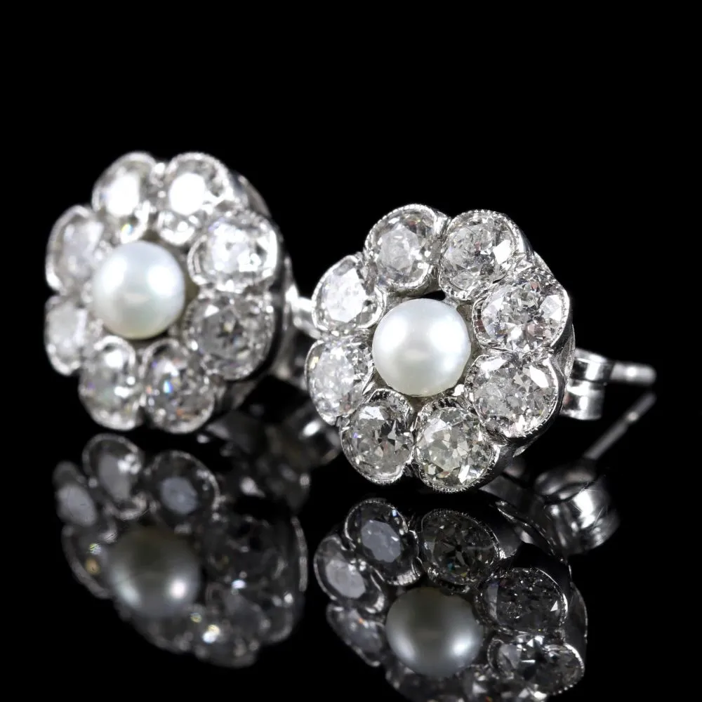 Diamond Pearl Cluster 18Ct Gold Earrings