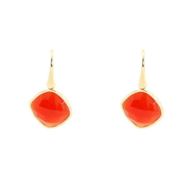 Earrings - Diamond Shape Carnelian & Gold Plated Sterling Silver