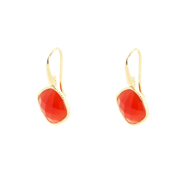 Earrings - Diamond Shape Carnelian & Gold Plated Sterling Silver