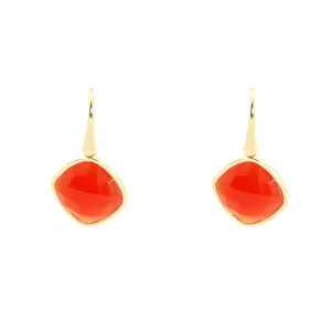 Earrings - Diamond Shape Carnelian & Gold Plated Sterling Silver
