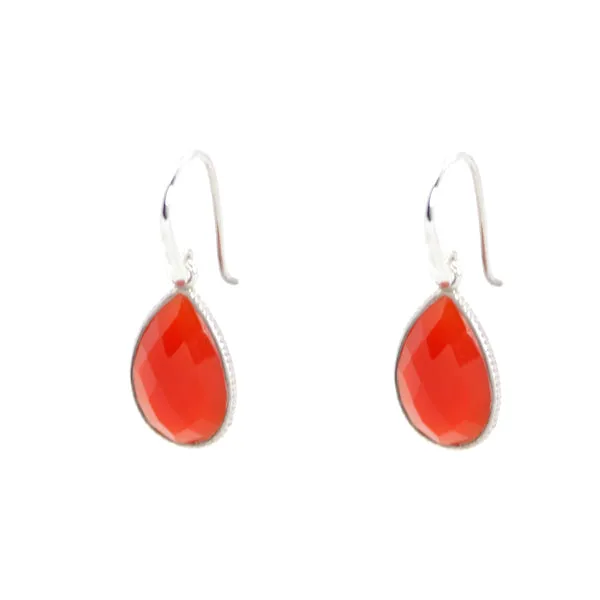 Earrings - Drop Framed Carnelian Sterling Silver