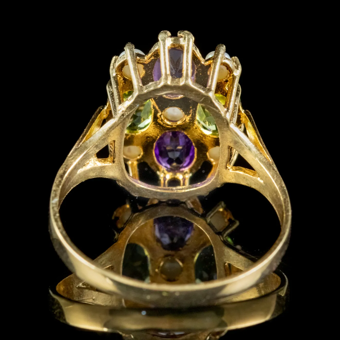 Edwardian Suffragette Style Cluster Ring Peridot Amethyst Pearl