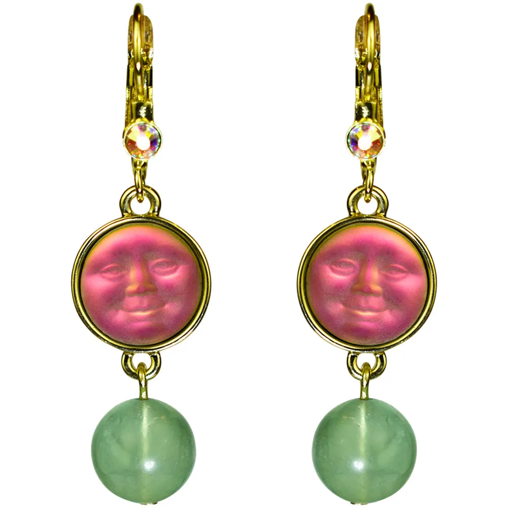 Enchanted Glass Seaview Moon & Fluorite Leverback Earrings (Goldtone/Iridis)