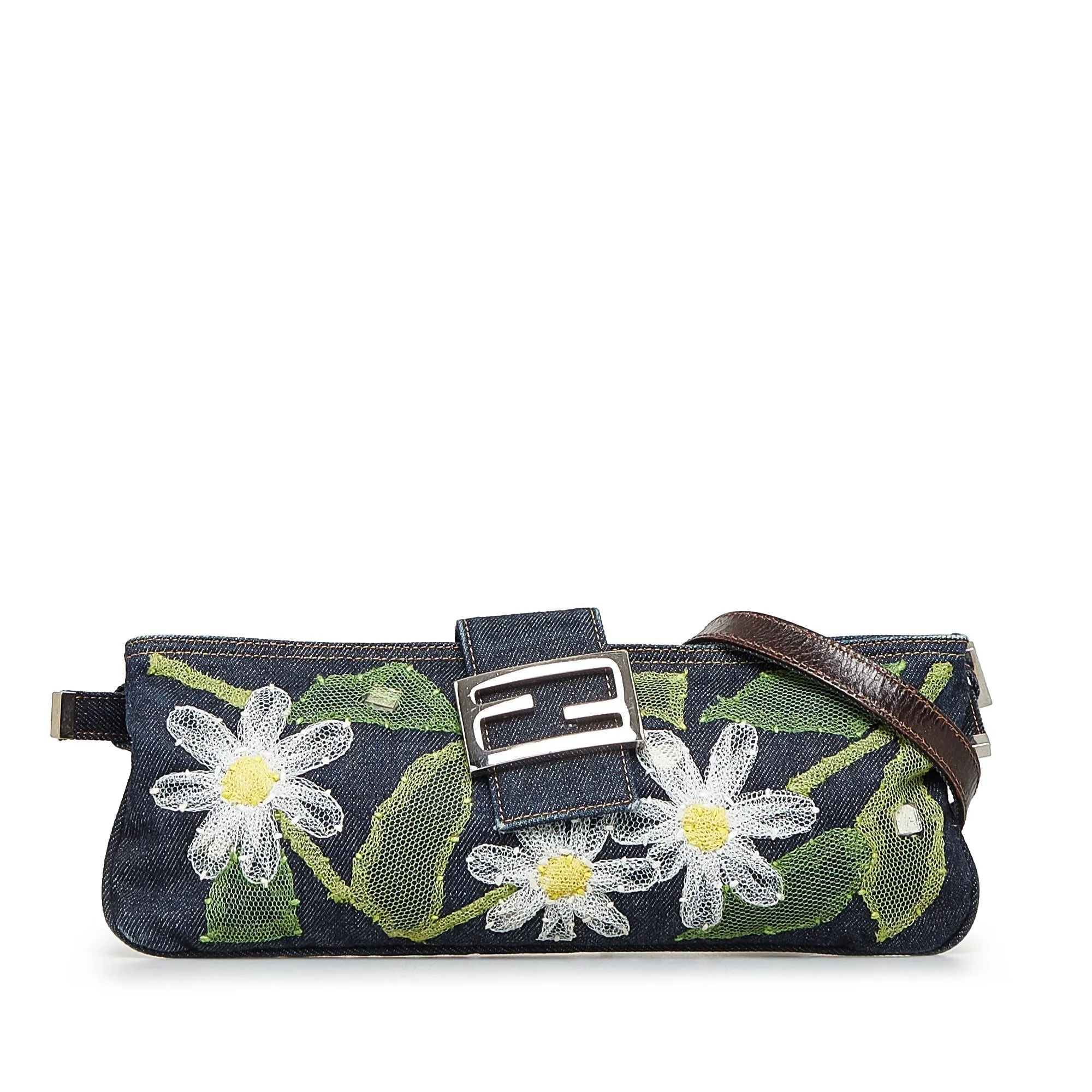 FENDI Embroidered Denim Baguette