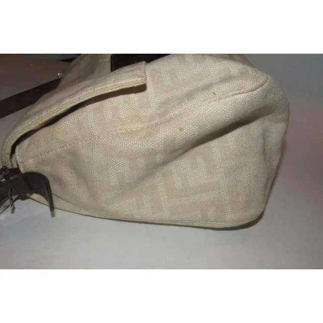 Fendi Mamma Zucco Style Shoulder Purse Zucca Print In Shades Of Tan Canvas And Leather Satchel