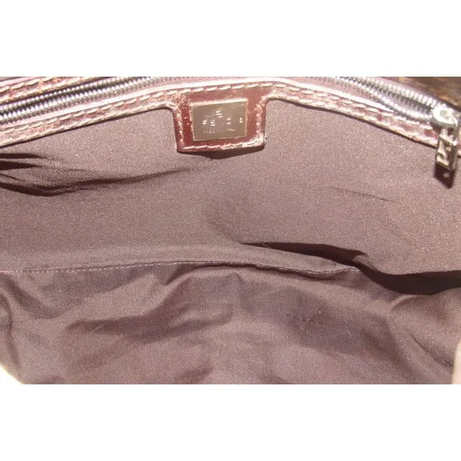 Fendi Mamma Zucco Style Shoulder Purse Zucca Print In Shades Of Tan Canvas And Leather Satchel
