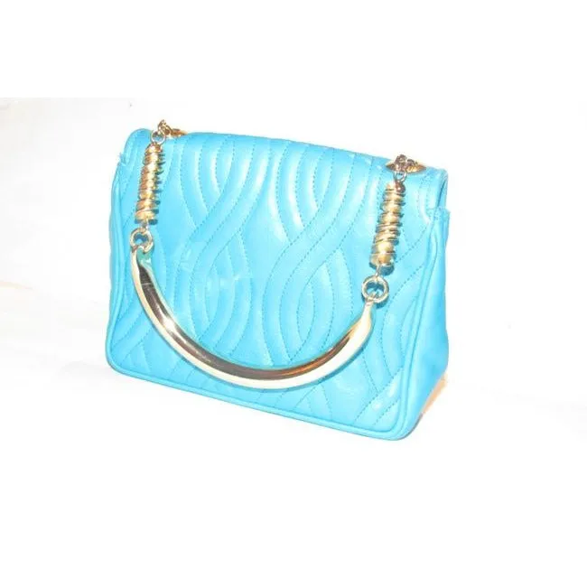 Fendi Pasta Or Noodle Purse Super Soft Turquoise Blue Quilted Leather With Bold Gold Hardware Hardwa