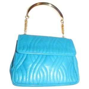 Fendi Pasta Or Noodle Purse Super Soft Turquoise Blue Quilted Leather With Bold Gold Hardware Hardwa