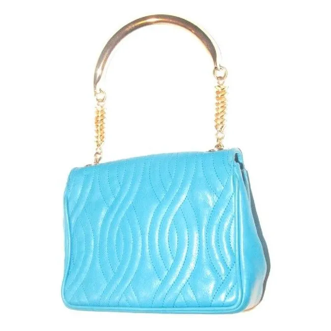 Fendi Pasta Or Noodle Purse Super Soft Turquoise Blue Quilted Leather With Bold Gold Hardware Hardwa