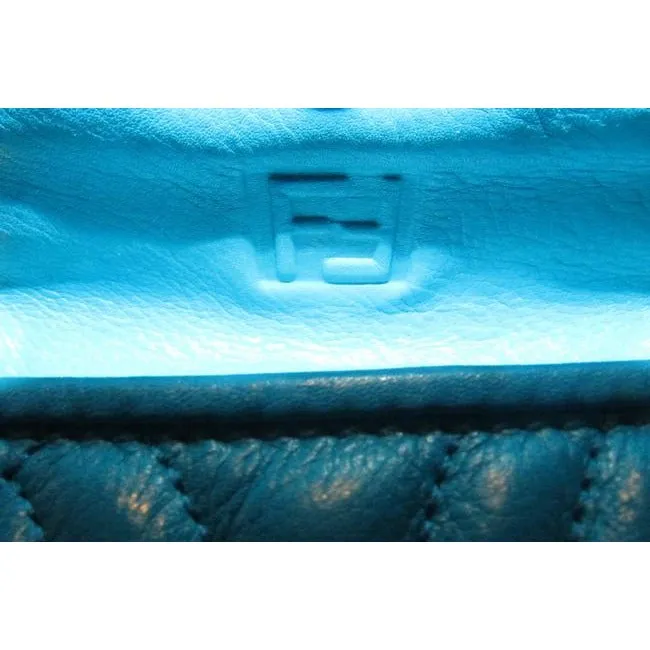 Fendi Pasta Or Noodle Purse Super Soft Turquoise Blue Quilted Leather With Bold Gold Hardware Hardwa