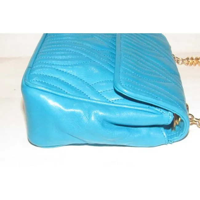 Fendi Pasta Or Noodle Purse Super Soft Turquoise Blue Quilted Leather With Bold Gold Hardware Hardwa