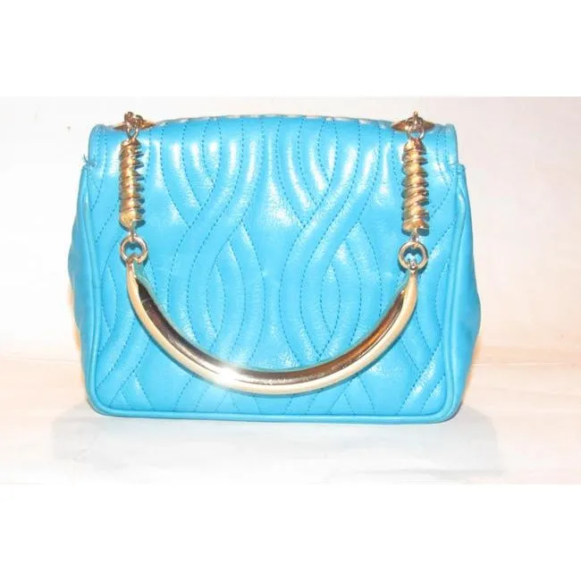 Fendi Pasta Or Noodle Purse Super Soft Turquoise Blue Quilted Leather With Bold Gold Hardware Hardwa