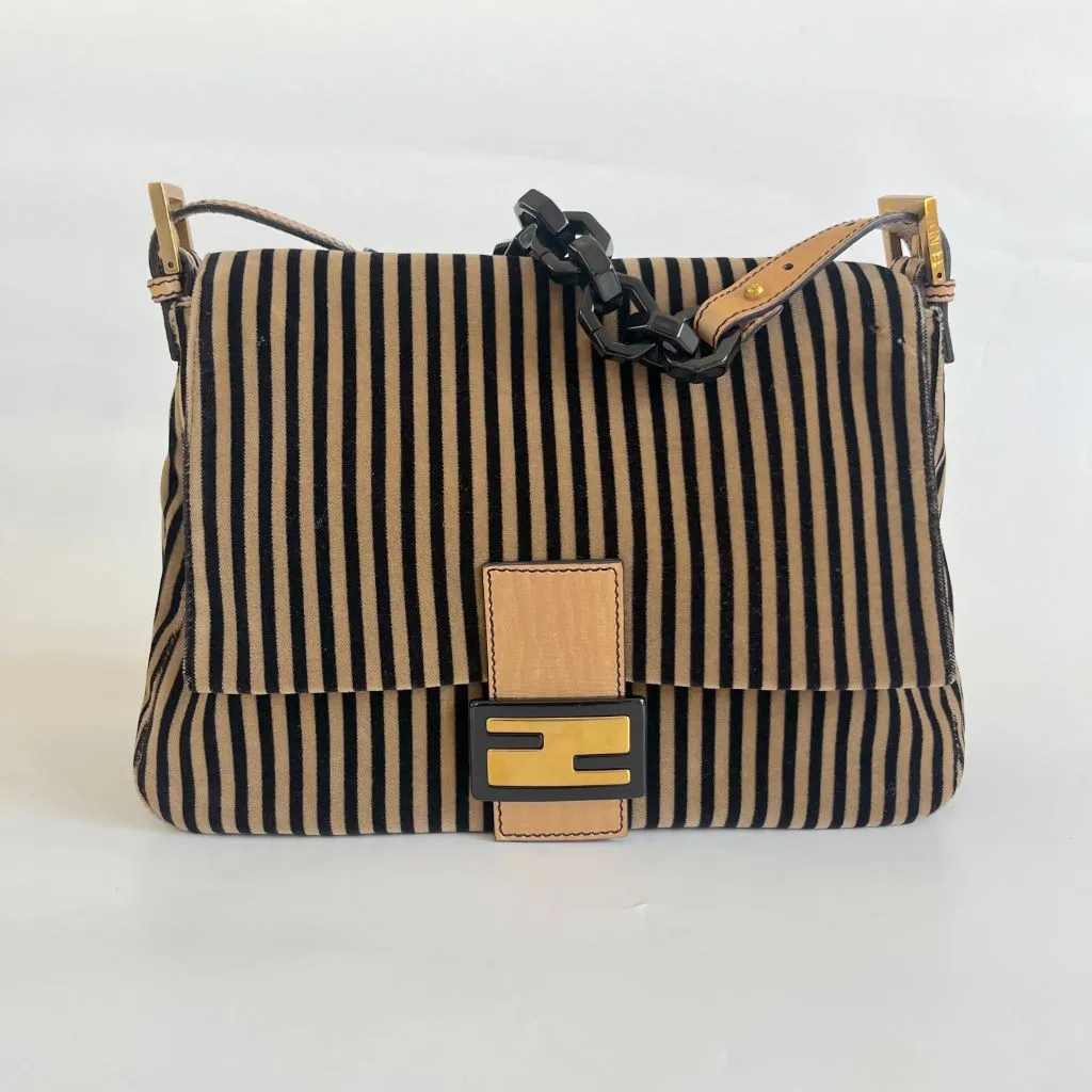 Fendi striped velvet FF flap shoulder vintage bag