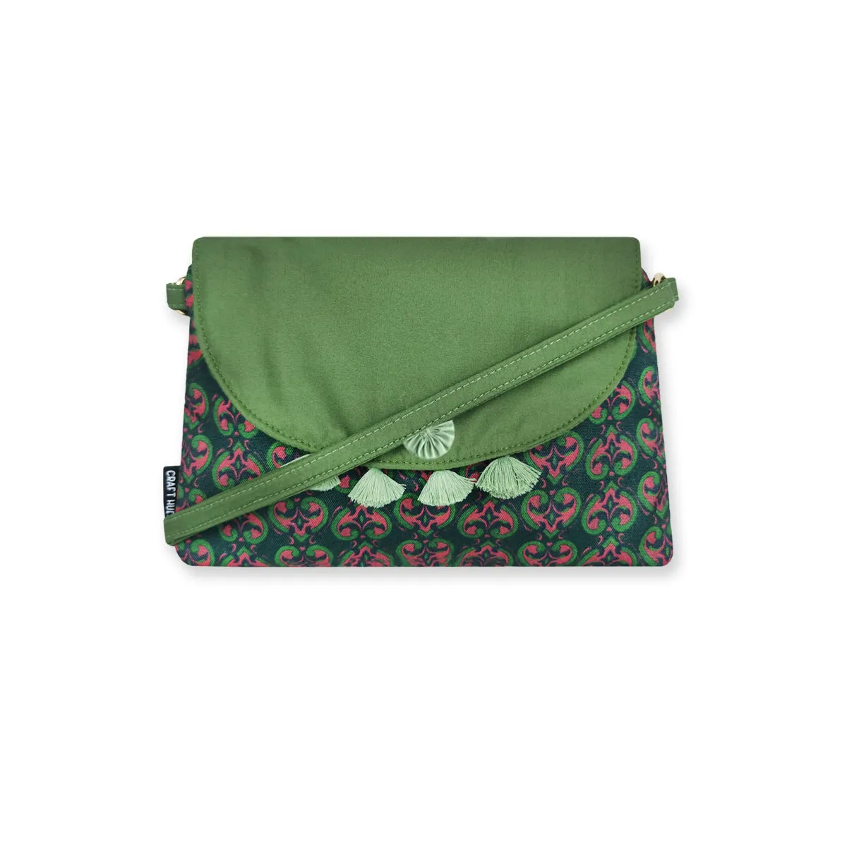 Flap Tassel Sling Bag- Green Knot