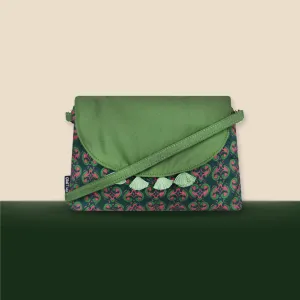 Flap Tassel Sling Bag- Green Knot