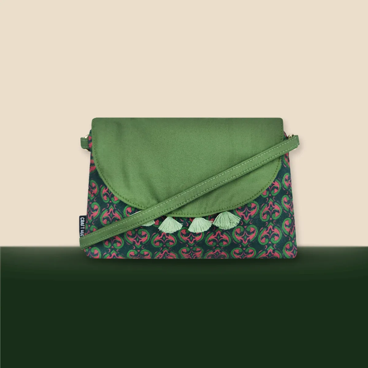 Flap Tassel Sling Bag- Green Knot