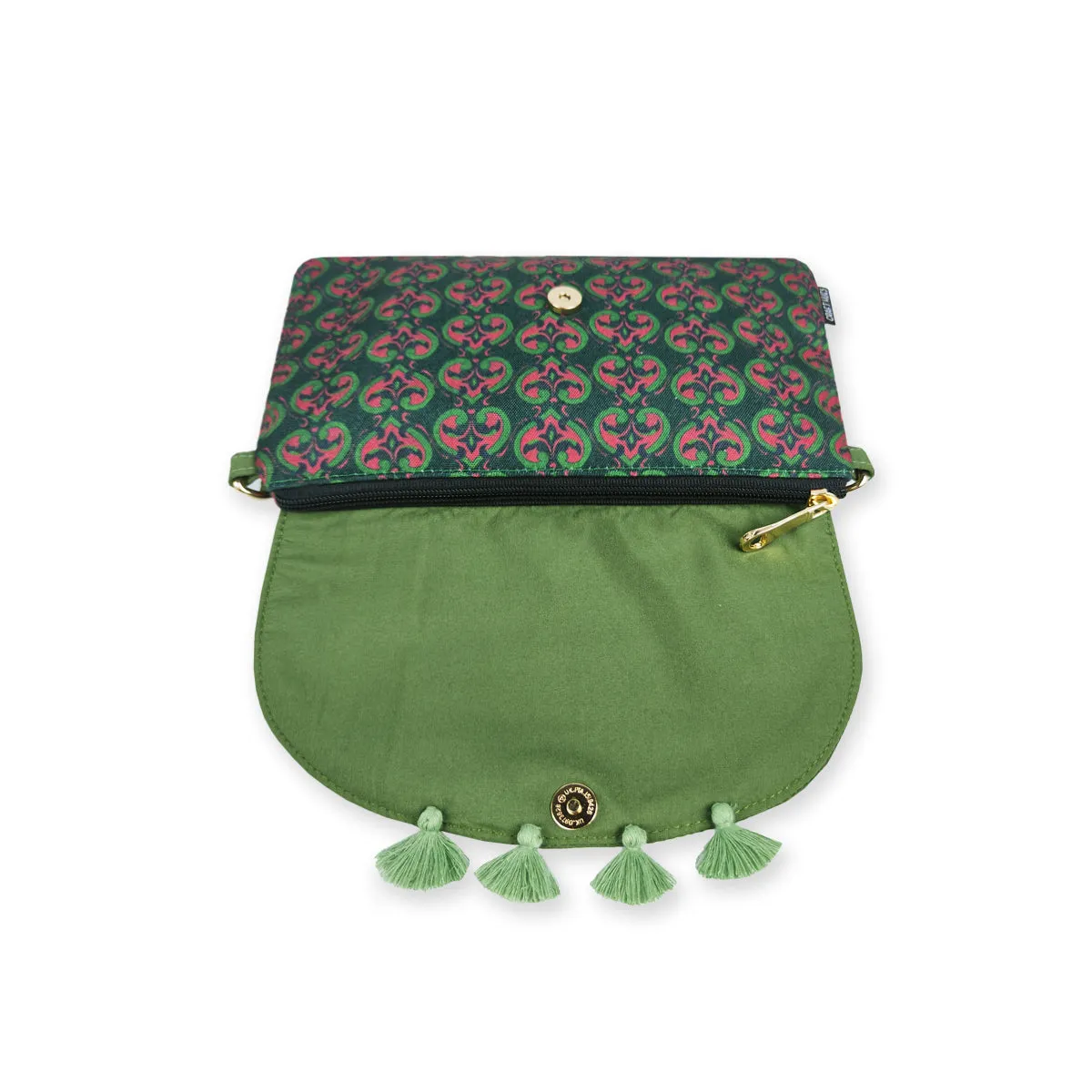 Flap Tassel Sling Bag- Green Knot