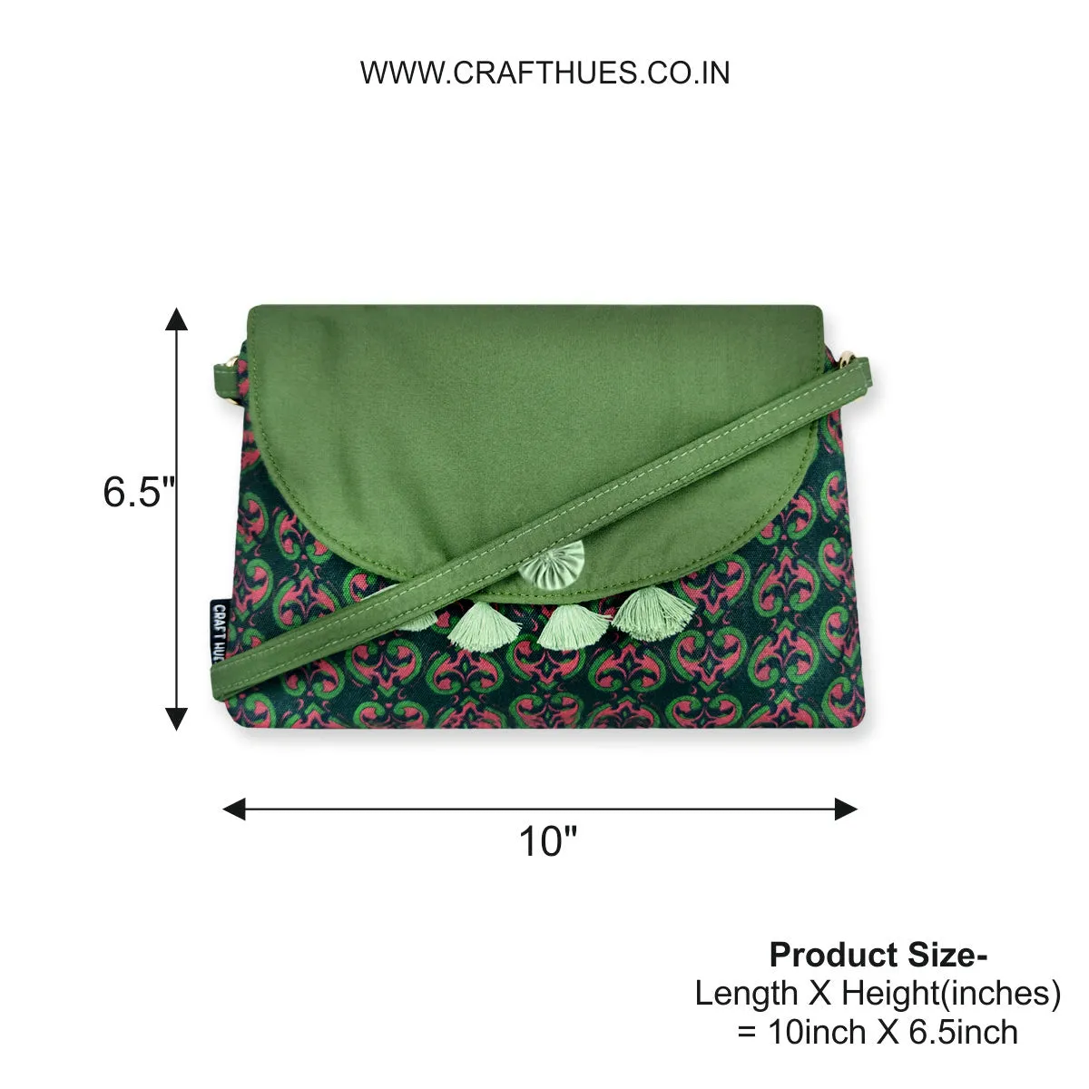 Flap Tassel Sling Bag- Green Knot