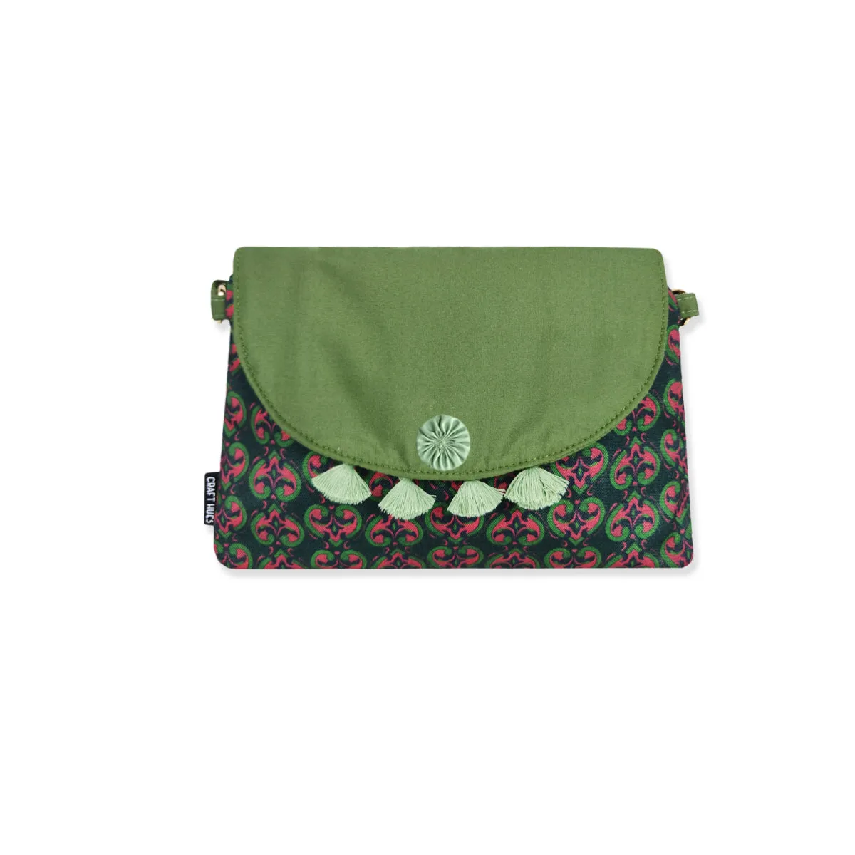 Flap Tassel Sling Bag- Green Knot