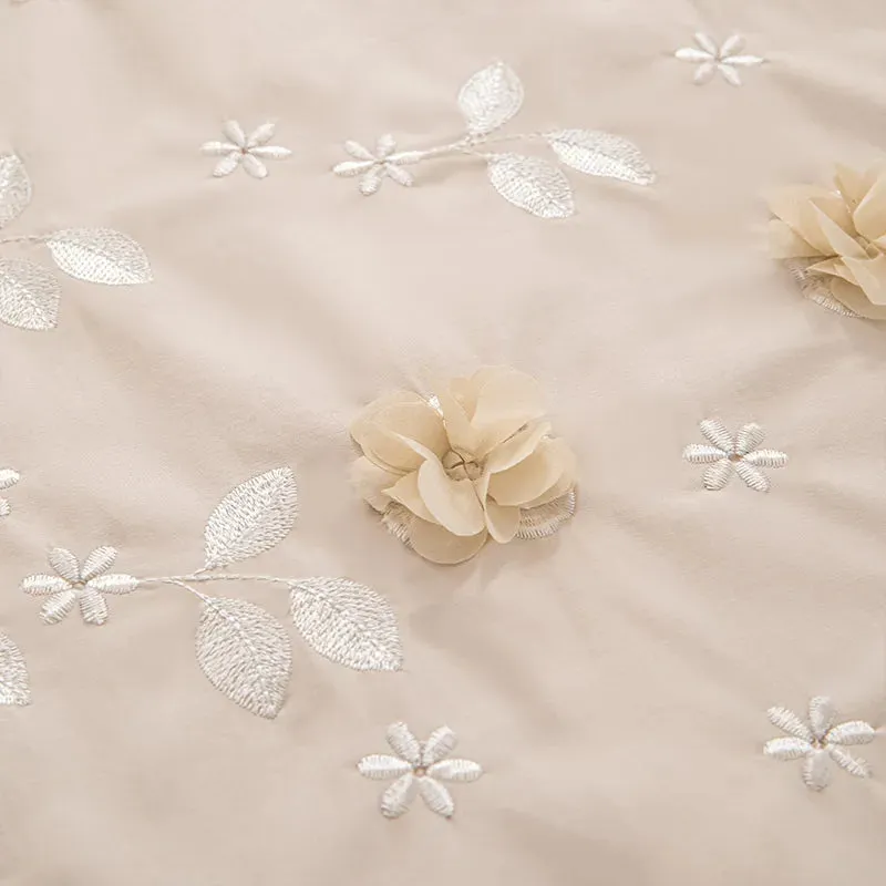 Flytonn-Lace Flowers Embroidery Luxury Princess Wedding Bedding Sets Egyptian Cotton Duvet Cover Set Bed Sheet Pillowcases Home Textile