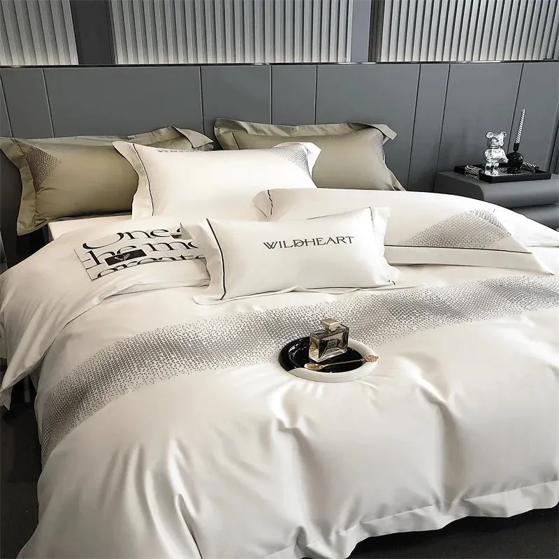Flytonn-Luxury Embroidery Bedding Set, 1000TC Egyptian Cotton, Soft Duvet Cover Set, Bed Sheet, Pillowcases, King, Queen Size Bed Sets