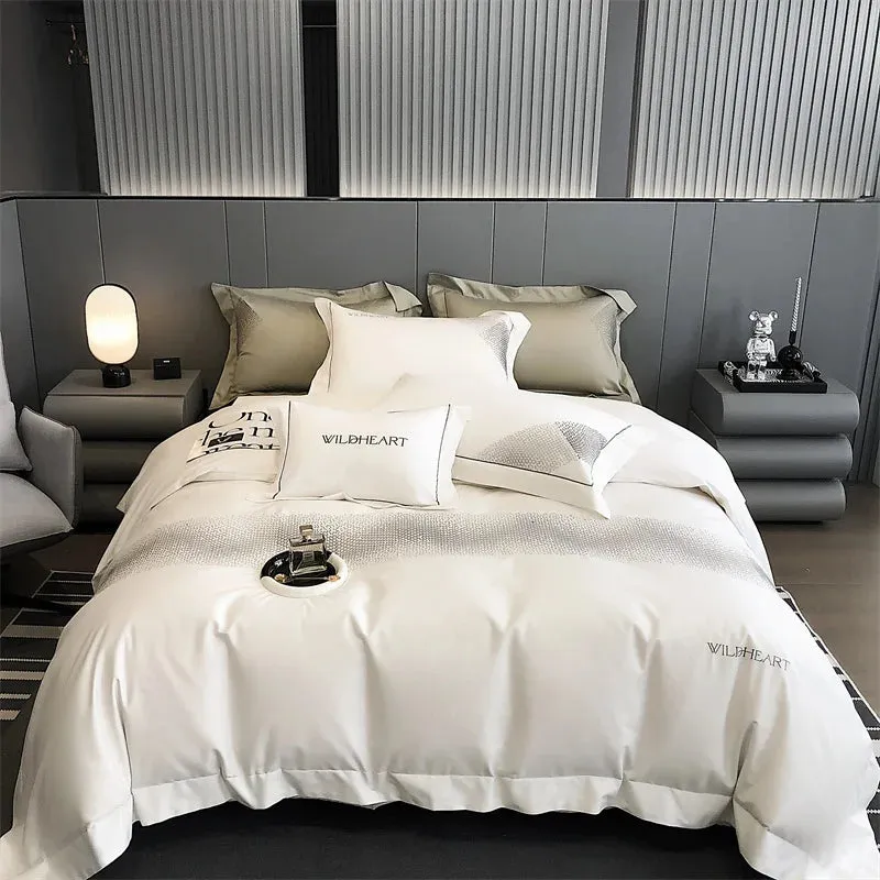 Flytonn-Luxury Embroidery Bedding Set, 1000TC Egyptian Cotton, Soft Duvet Cover Set, Bed Sheet, Pillowcases, King, Queen Size Bed Sets