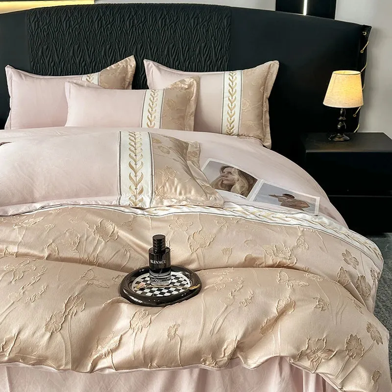 Flytonn-Luxury Relief Jacquard Embroidery Bedding Set Quilt Cover Duvet Cover Bed Comforter Cover Set Flat/Fitted Bed Sheet Pillowcases