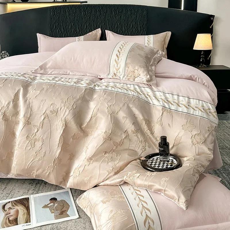 Flytonn-Luxury Relief Jacquard Embroidery Bedding Set Quilt Cover Duvet Cover Bed Comforter Cover Set Flat/Fitted Bed Sheet Pillowcases