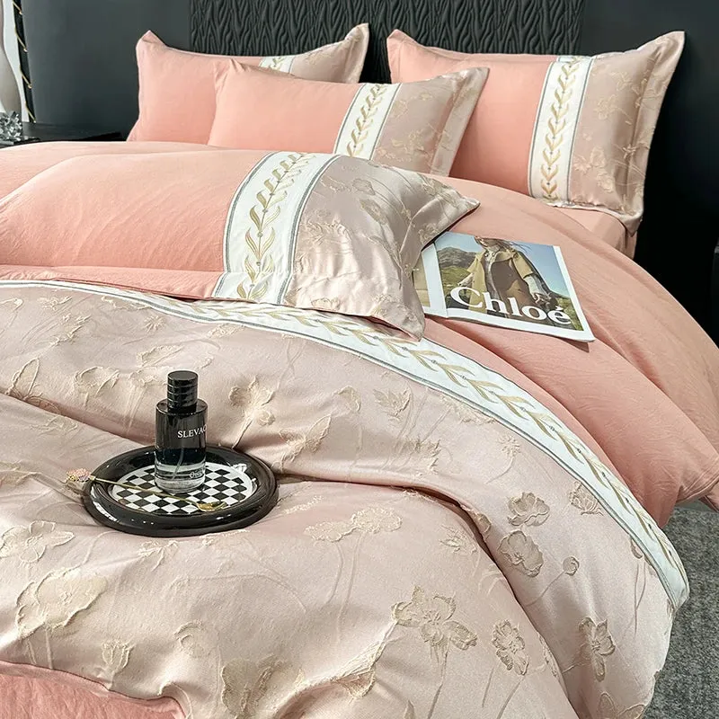 Flytonn-Luxury Relief Jacquard Embroidery Bedding Set Quilt Cover Duvet Cover Bed Comforter Cover Set Flat/Fitted Bed Sheet Pillowcases