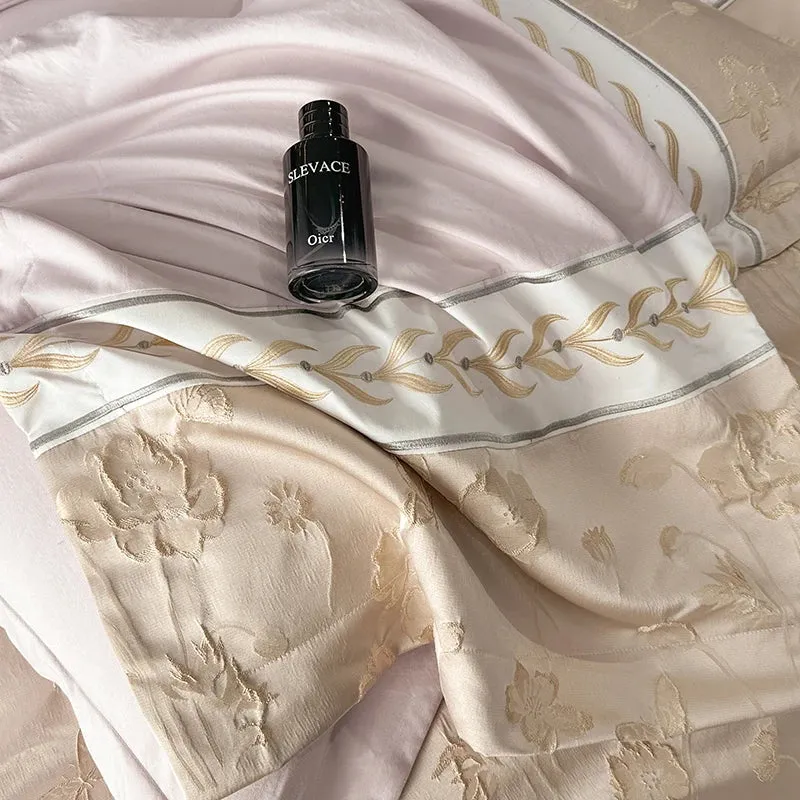 Flytonn-Luxury Relief Jacquard Embroidery Bedding Set Quilt Cover Duvet Cover Bed Comforter Cover Set Flat/Fitted Bed Sheet Pillowcases