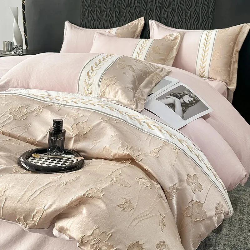 Flytonn-Luxury Relief Jacquard Embroidery Bedding Set Quilt Cover Duvet Cover Bed Comforter Cover Set Flat/Fitted Bed Sheet Pillowcases