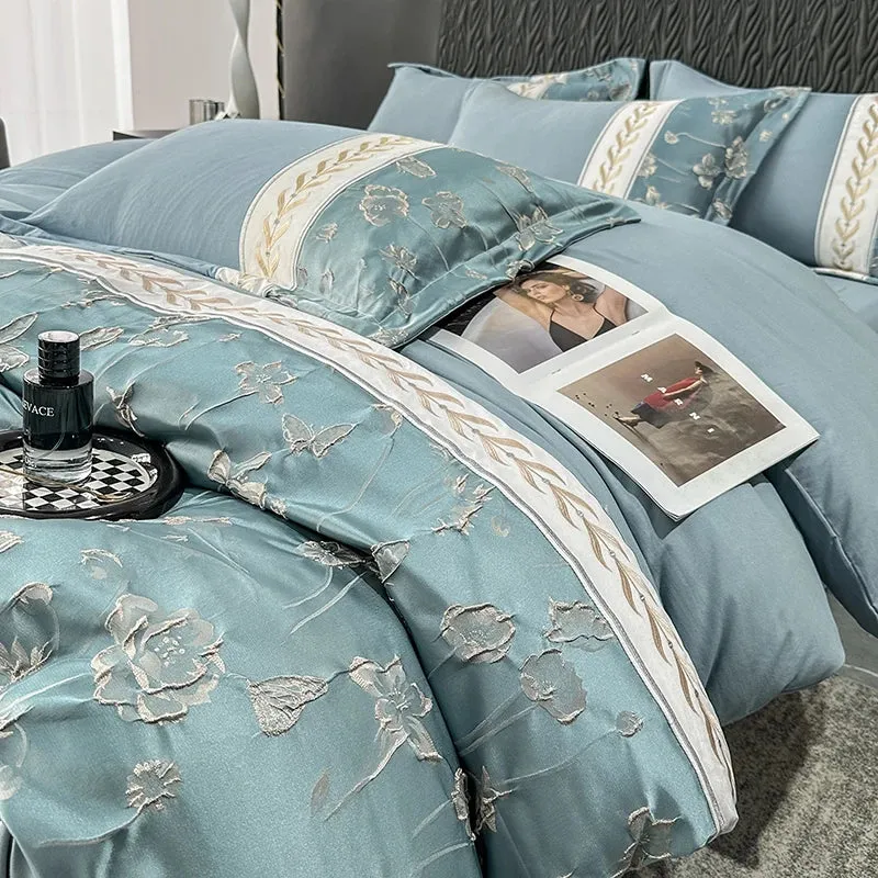 Flytonn-Luxury Relief Jacquard Embroidery Bedding Set Quilt Cover Duvet Cover Bed Comforter Cover Set Flat/Fitted Bed Sheet Pillowcases