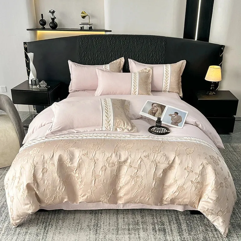 Flytonn-Luxury Relief Jacquard Embroidery Bedding Set Quilt Cover Duvet Cover Bed Comforter Cover Set Flat/Fitted Bed Sheet Pillowcases