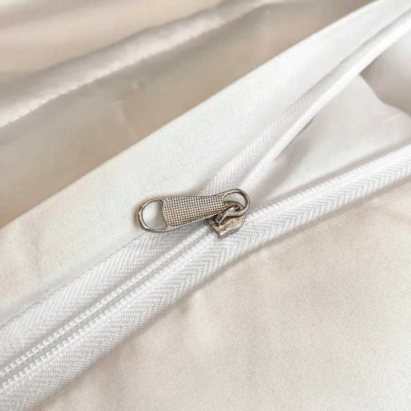 Flytonn-Milkshake White Luxury Gold Embroidery 60S Satin Cotton Bedding Set Silky Duvet Cover Set 2 Pillowcases Flat sheet, Without Core