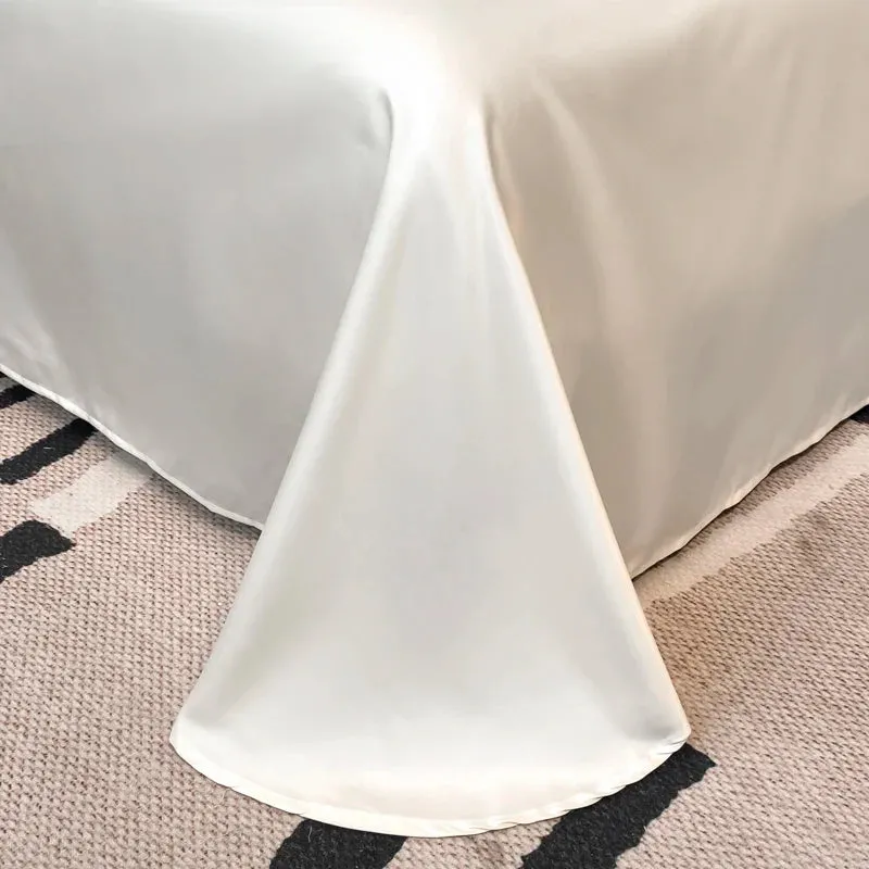 Flytonn-Milkshake White Luxury Gold Embroidery 60S Satin Cotton Bedding Set Silky Duvet Cover Set 2 Pillowcases Flat sheet, Without Core