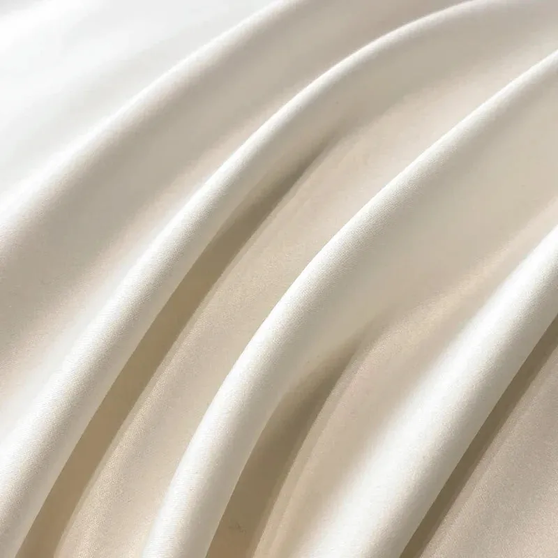 Flytonn-Milkshake White Luxury Gold Embroidery 60S Satin Cotton Bedding Set Silky Duvet Cover Set 2 Pillowcases Flat sheet, Without Core