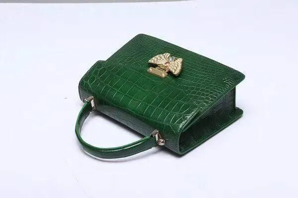 Genuine Crocodile  Leather Top Handle Cross Body Bag Green