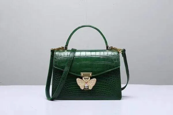 Genuine Crocodile  Leather Top Handle Cross Body Bag Green