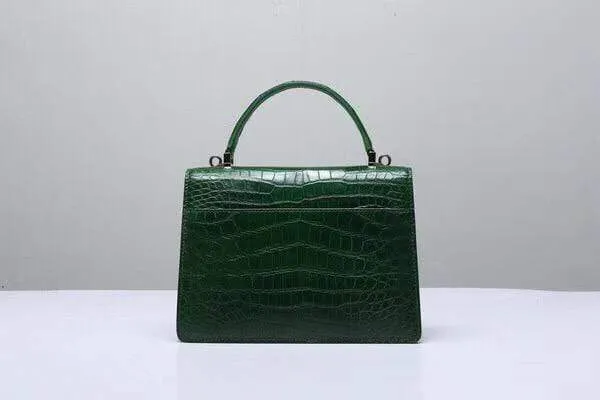 Genuine Crocodile  Leather Top Handle Cross Body Bag Green
