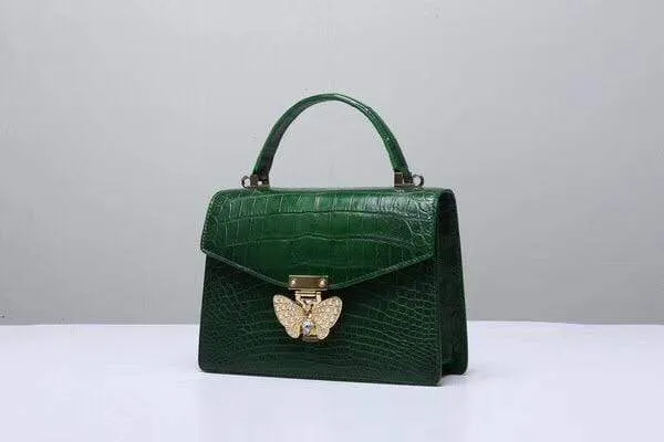 Genuine Crocodile  Leather Top Handle Cross Body Bag Green
