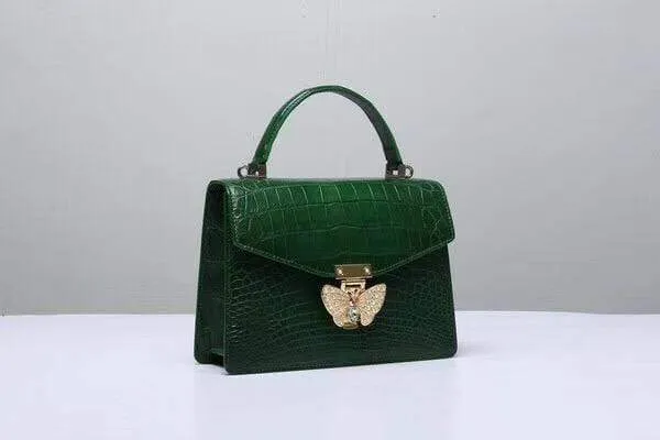 Genuine Crocodile  Leather Top Handle Cross Body Bag Green