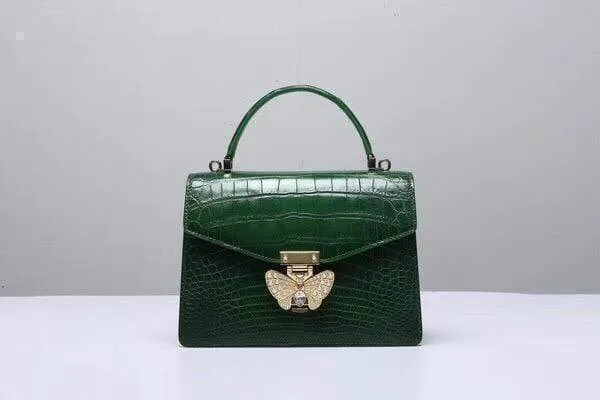 Genuine Crocodile  Leather Top Handle Cross Body Bag Green