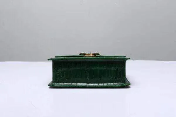 Genuine Crocodile  Leather Top Handle Cross Body Bag Green