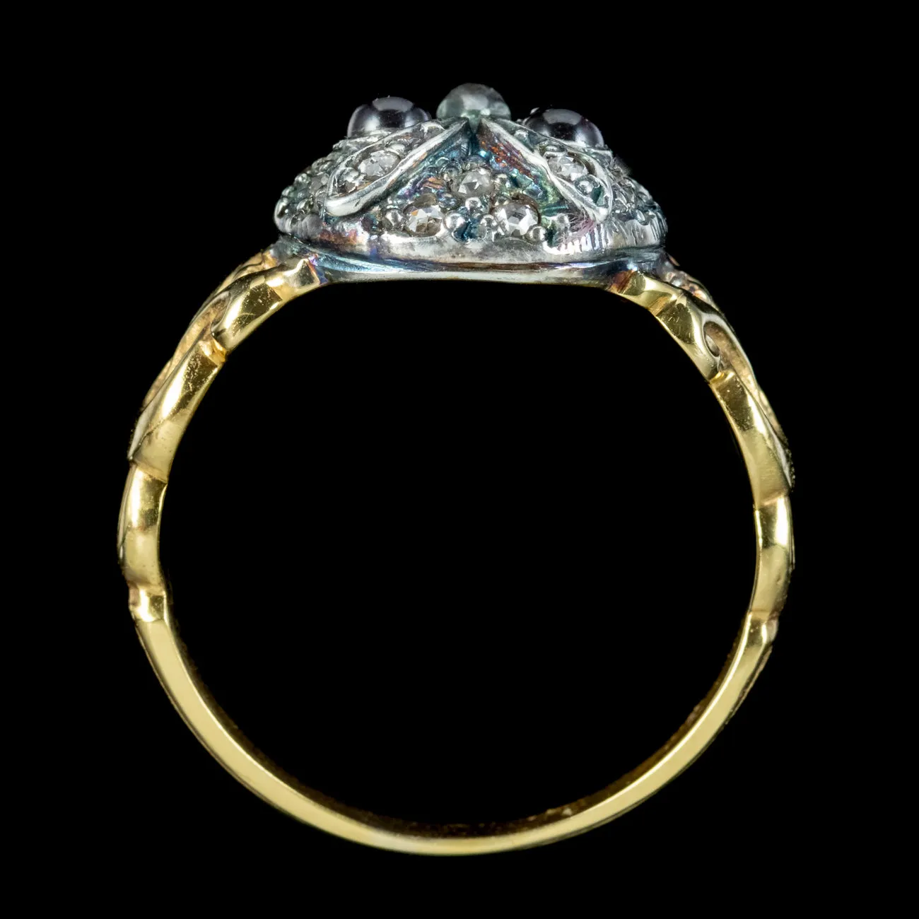 Georgian Style Diamond Owl Ring Garnet Eyes