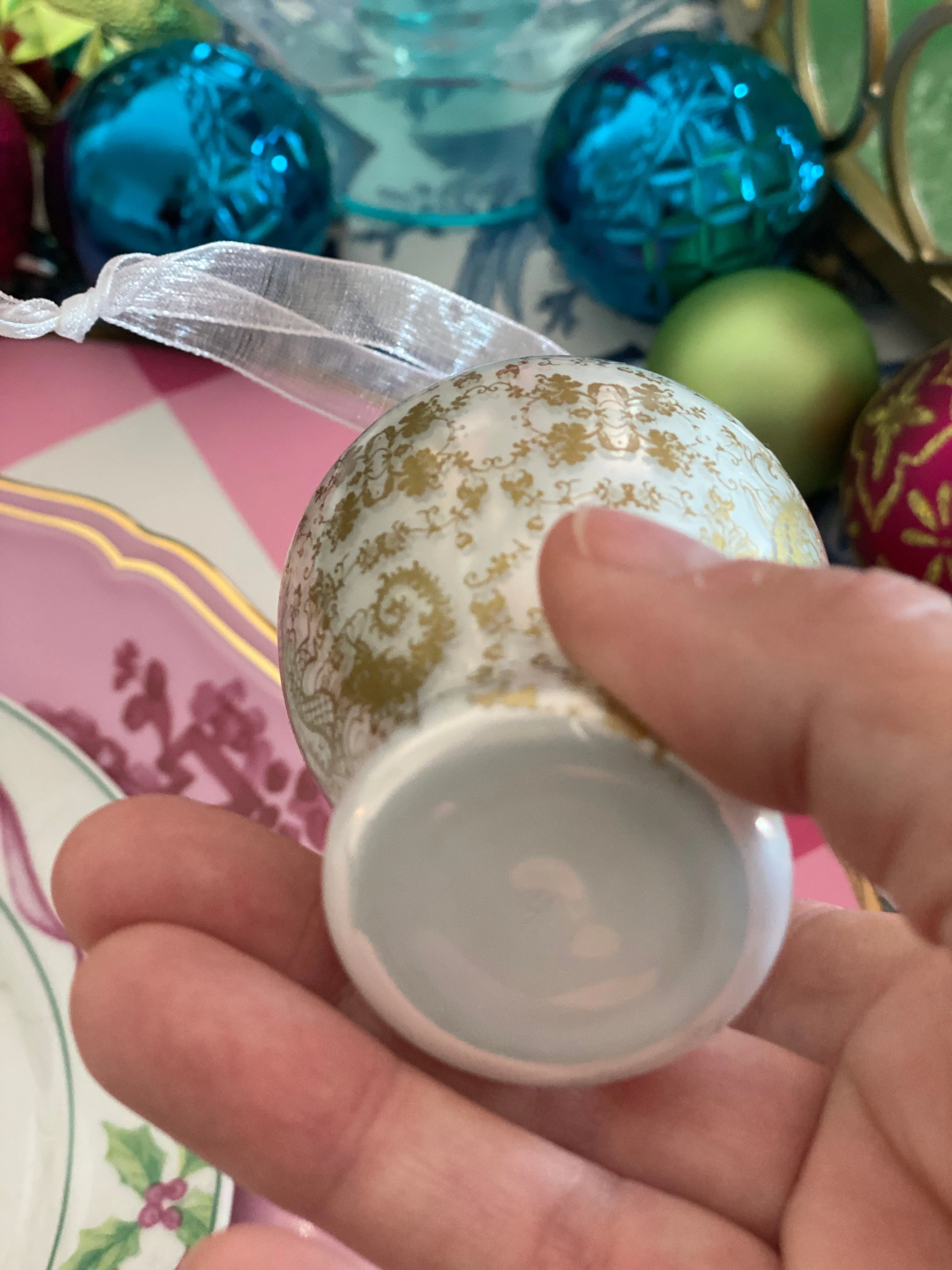 Ginger Jar Glass Christmas Ornament - Gold and White Dragon Motif